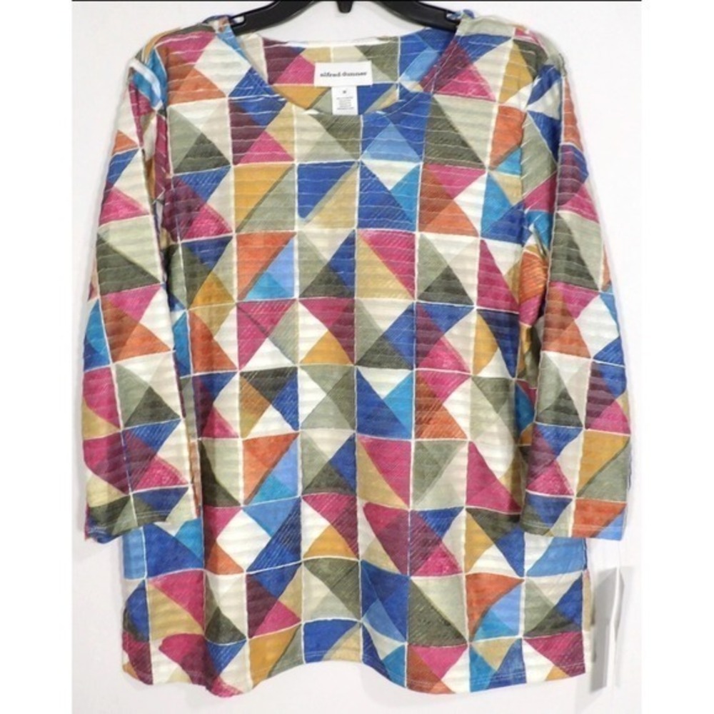 Alfred Dunner Chelsea Market Multicolor 3/4 Sleeve Tunic L Office Boho Peasant